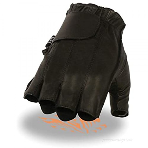 Milwaukee Leather SH442 Men's Black Leather Full Panel Fingerless Gloves with Gel Palm - Large