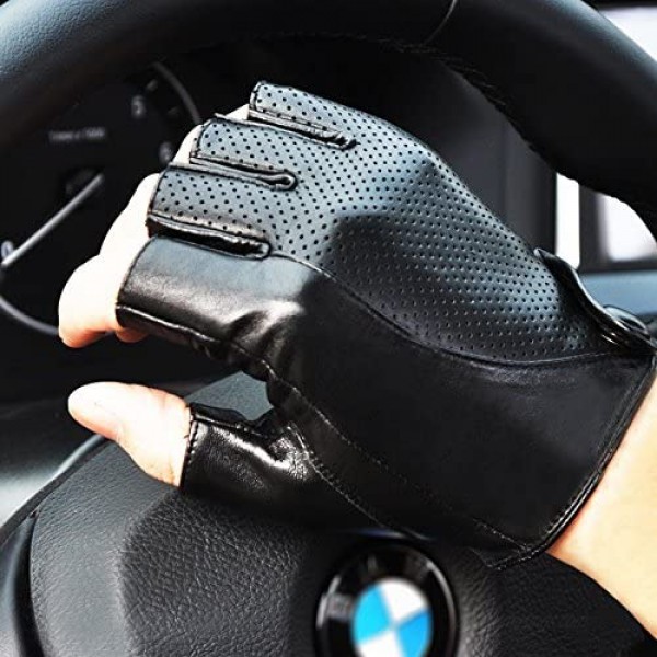 NEW MEN'S PERFORATED WRIST SHEEPSKIN GENUINE LEATHER GLOVE DRIVING DAILY GLOVE