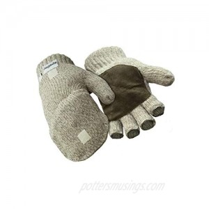 RefrigiWear Thinsulate Insulated Ragg Wool Convertible Mitten Fingerless Gloves with Suede Palm