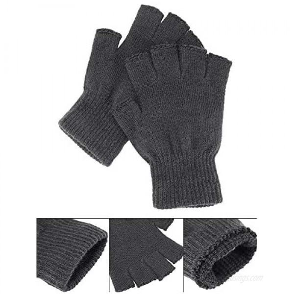 Satinior 2 Pair Unisex Half Finger Gloves Winter Stretchy Knit Fingerless Gloves in Common Size