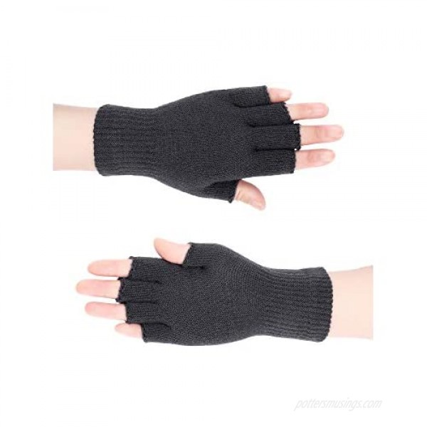 Satinior 2 Pair Unisex Half Finger Gloves Winter Stretchy Knit Fingerless Gloves in Common Size