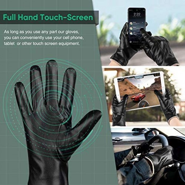 Winter PU Leather Gloves For Men Warm Thermal Touchscreen Texting Typing Dress Driving Motorcycle Gloves With Wool Lining
