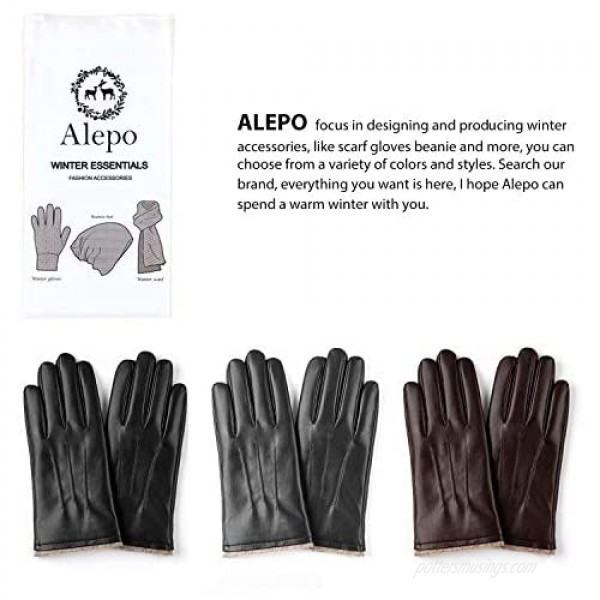 Winter PU Leather Gloves For Men Warm Thermal Touchscreen Texting Typing Dress Driving Motorcycle Gloves With Wool Lining