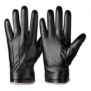 Winter PU Leather Gloves For Men  Warm Thermal Touchscreen Texting Typing Dress Driving Motorcycle Gloves With Wool Lining